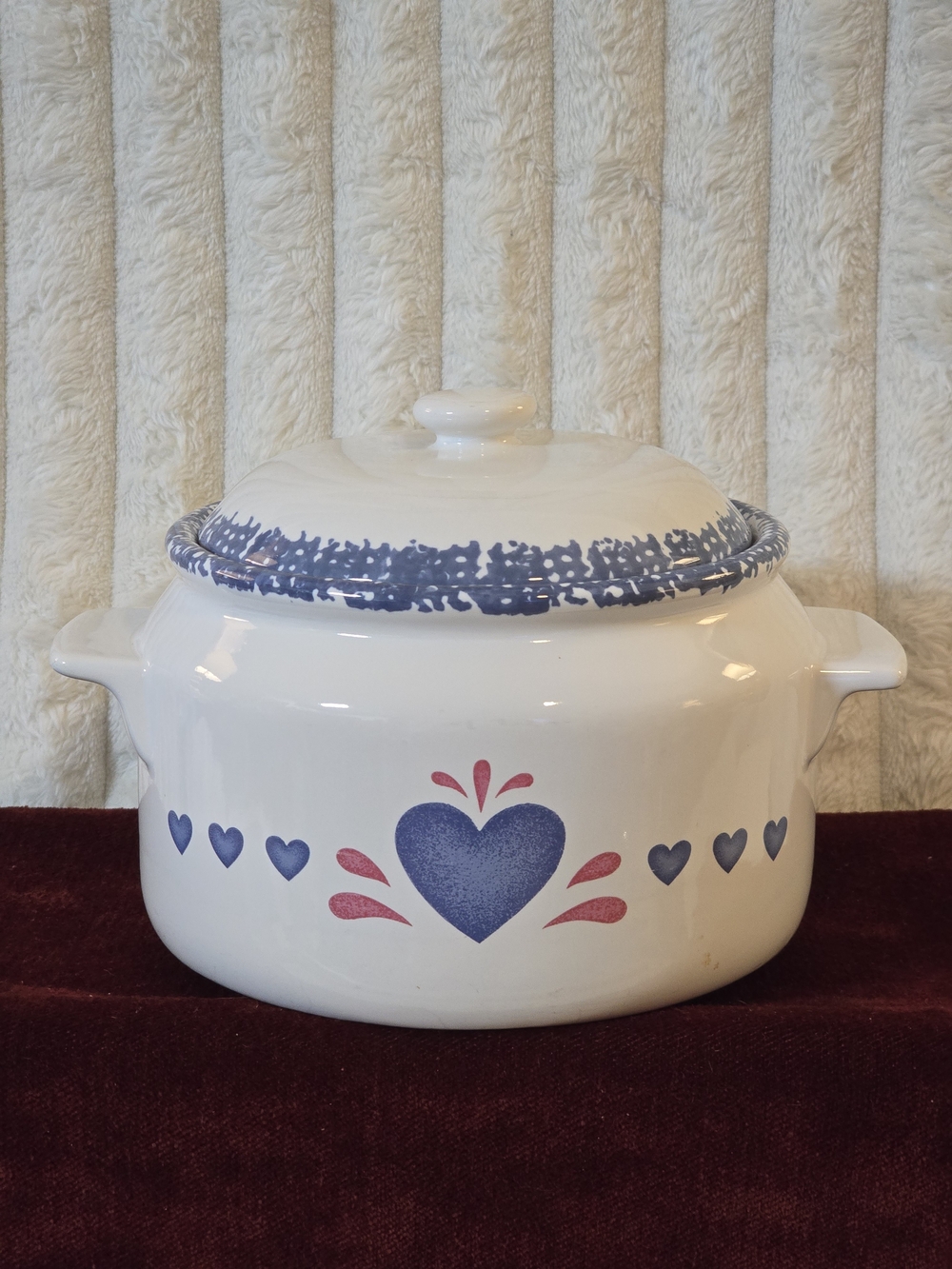 Vintage Corelle Blue Hearts 1.5 Quart Casserole Baker Dish & Lid Folk Art